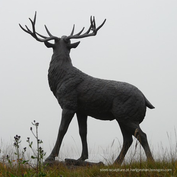 decoração do jardim ao ar livre metal ofício vida tamanho preto cervo estátua para venda